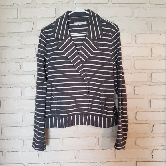 LOFT Ann Taylor Striped Snap Button Jacket Blazer - Picture 1 of 16